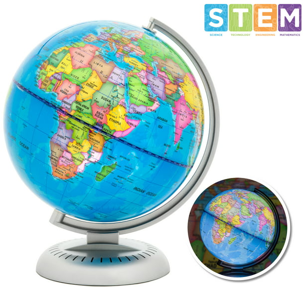 Illuminated Night LED Colorful Easy to Read 8" World Globe for Kids Children